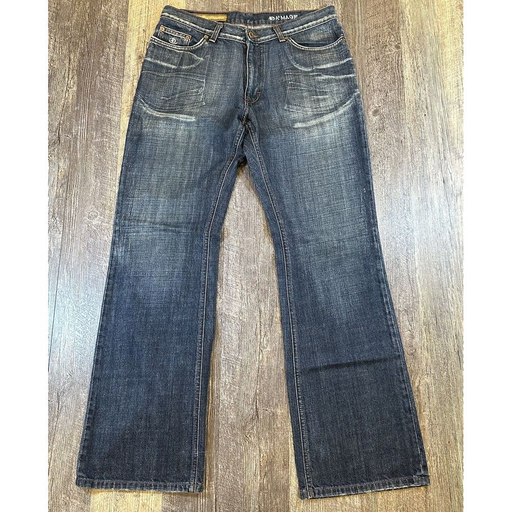 Emcee Baggy Y2K Denim Jeans Green Stitch Mens 30x28* Dark Wash Street Wear 90s